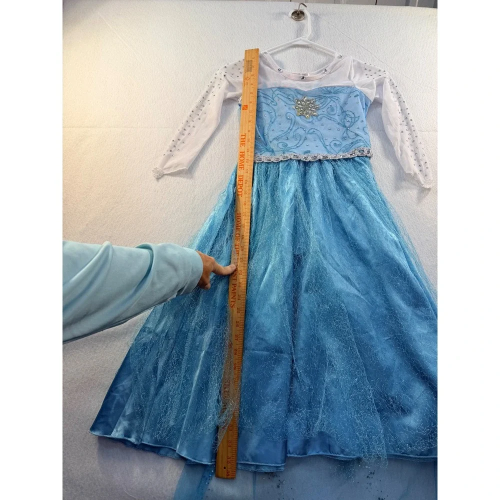 Ice Queen Princess Costume Gown Blue Sparkle Snowflake Dress with Cape READ